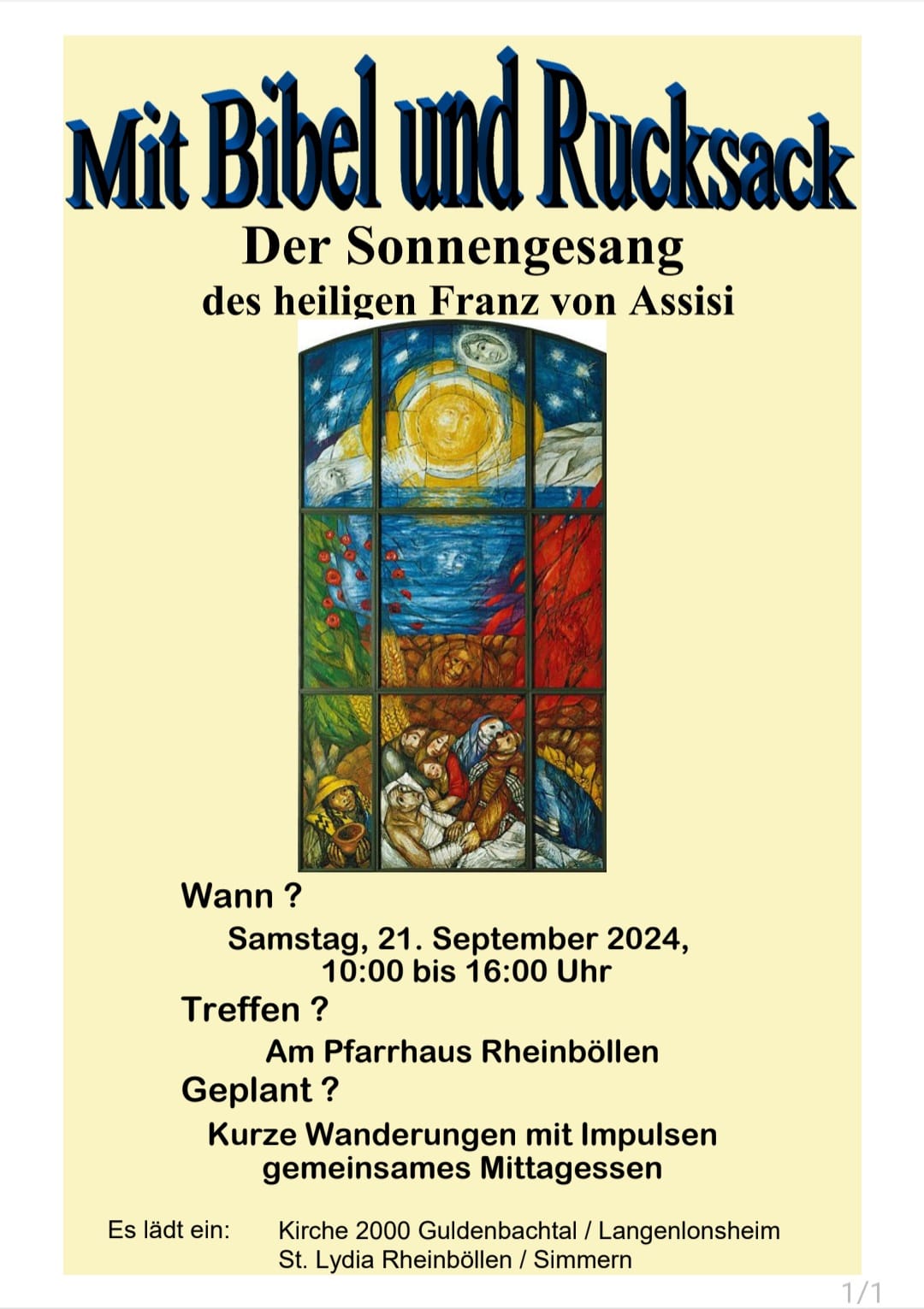 Plakat Bibel & Rucksack Sonnengesang des Franzikus